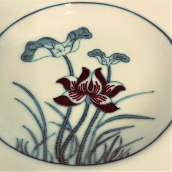 Fitz & Floyd Lotus Bleu Rim Soup Bowls Set of 2 Japan 8.5" Diameter Blue Red - Picture 2 of 5